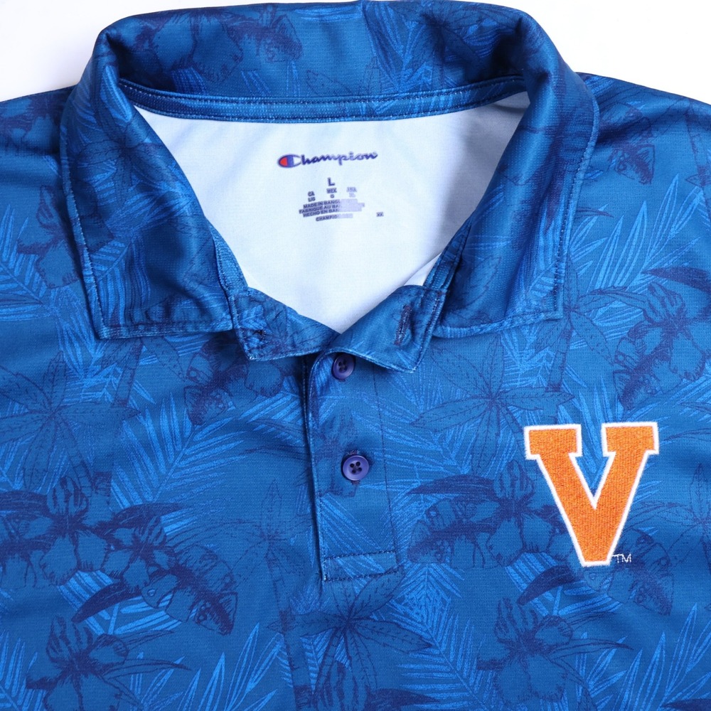 Champion Virginia Cavaliers Mens Large‎ Blue Tropical Floral Polo Shirt